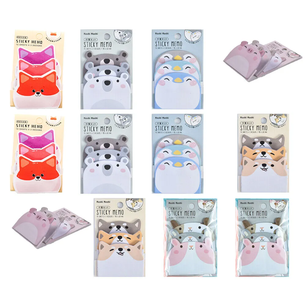 US 6-12 Pc (270-540 Pages Total) Sticky Notes Animals Shape Self-Stick Memo Pads