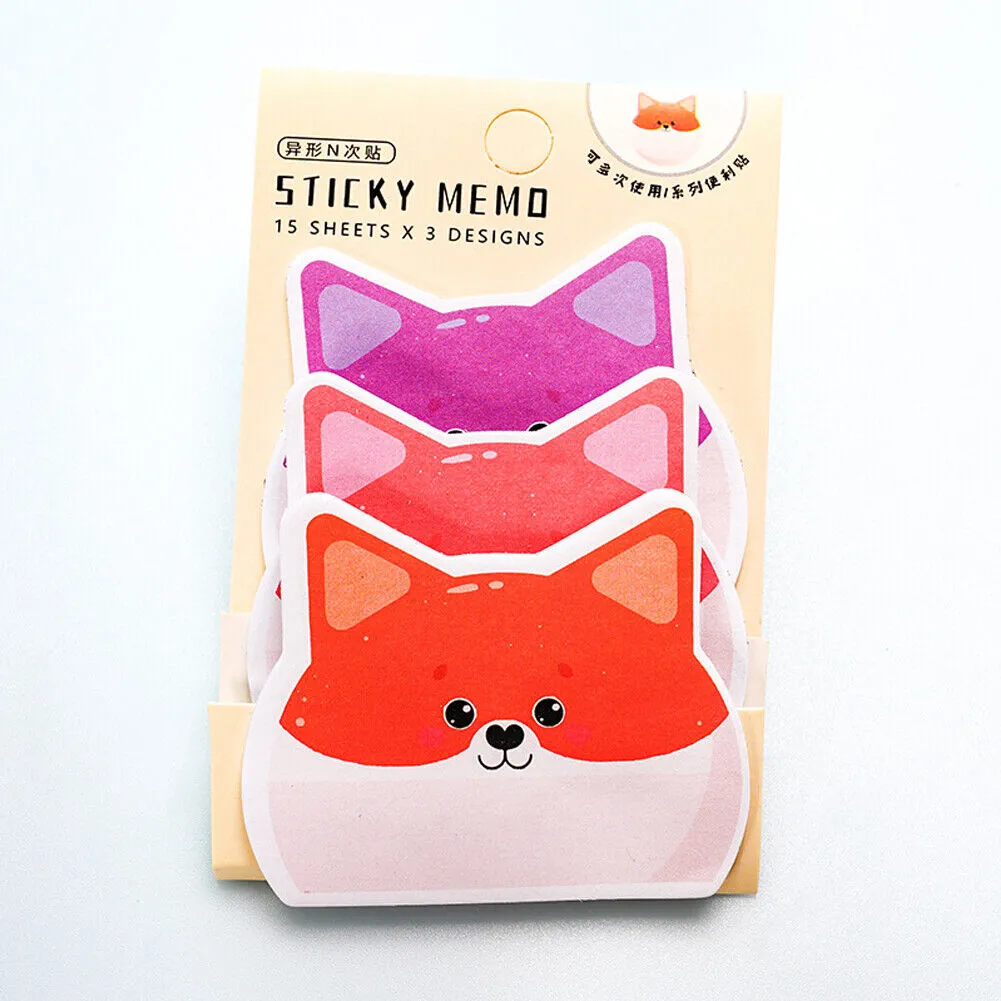 US 6-12 Pc (270-540 Pages Total) Sticky Notes Animals Shape Self-Stick Memo Pads