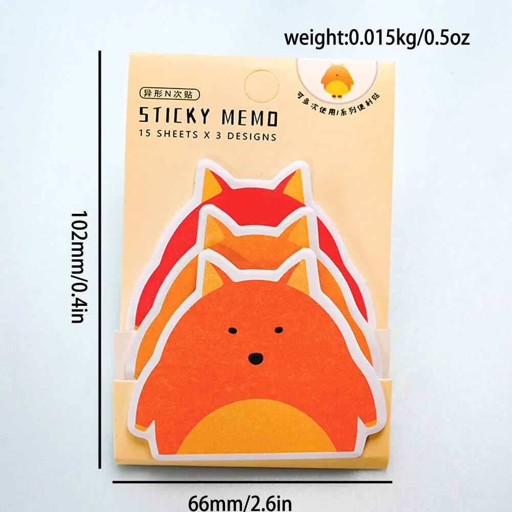 US 6-12 Pc (270-540 Pages Total) Sticky Notes Animals Shape Self-Stick Memo Pads