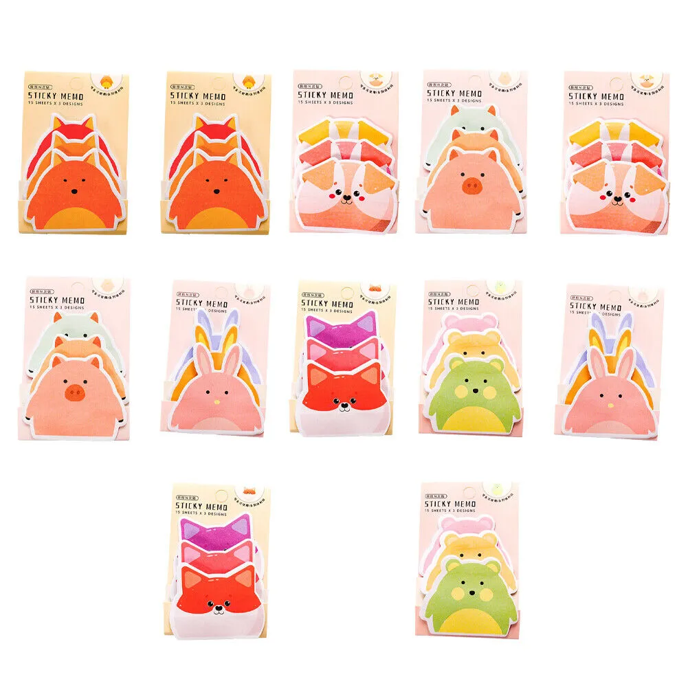 US 6-12 Pc (270-540 Pages Total) Sticky Notes Animals Shape Self-Stick Memo Pads