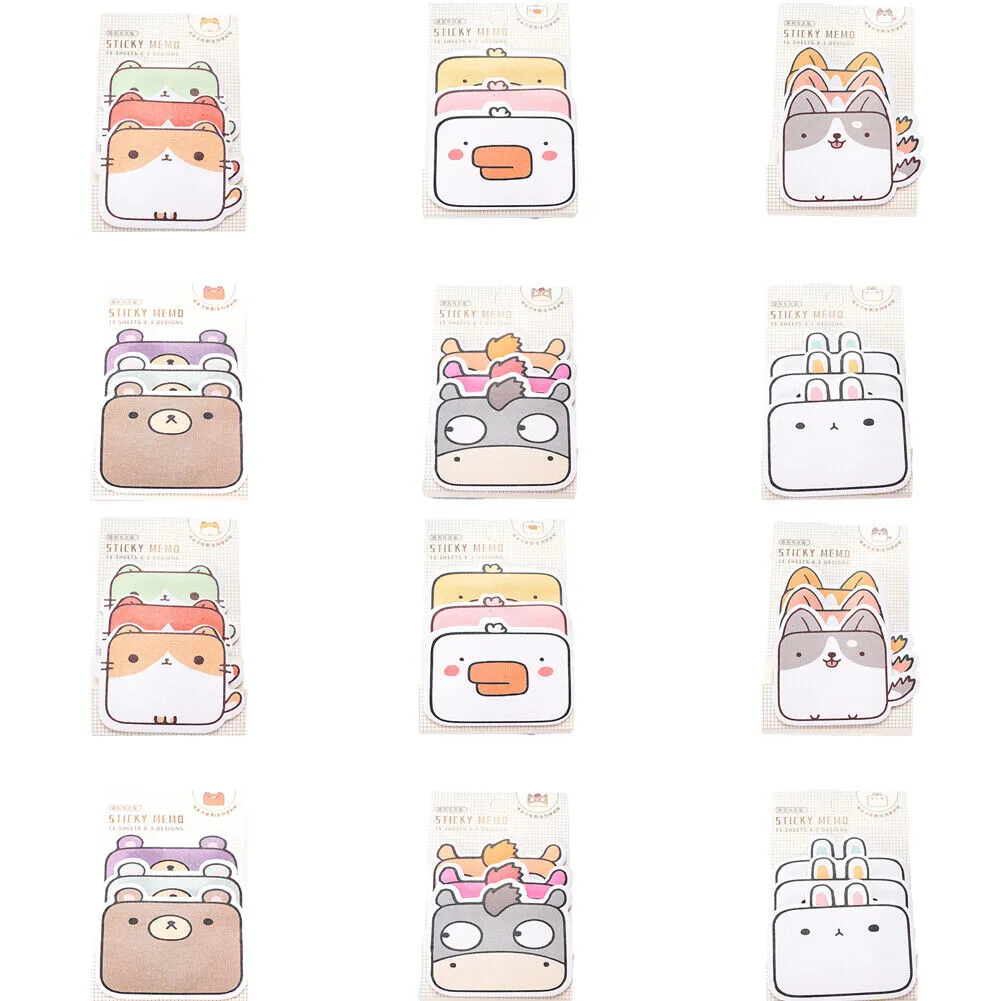 US 6-12 Pc (270-540 Pages Total) Sticky Notes Animals Shape Self-Stick Memo Pads