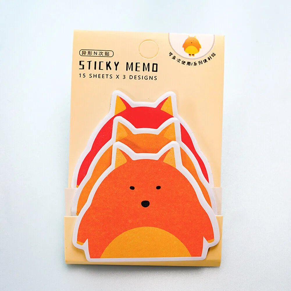 US 6-12 Pc (270-540 Pages Total) Sticky Notes Animals Shape Self-Stick Memo Pads