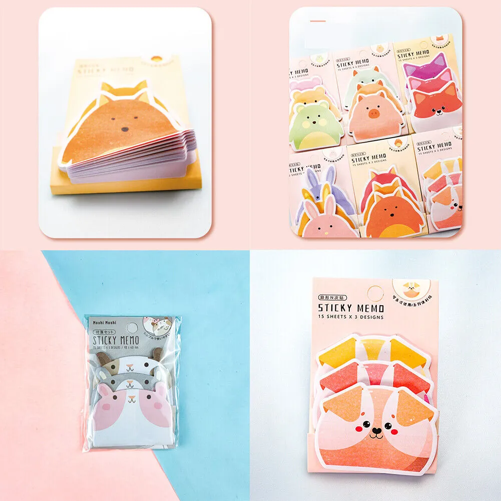 US 6-12 Pc (270-540 Pages Total) Sticky Notes Animals Shape Self-Stick Memo Pads