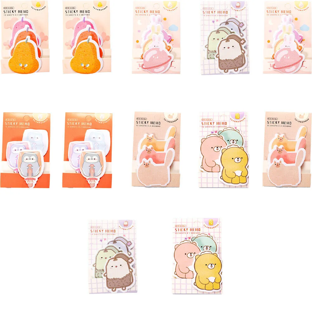 US 6-12 Pc (270-540 Pages Total) Sticky Notes Animals Shape Self-Stick Memo Pads