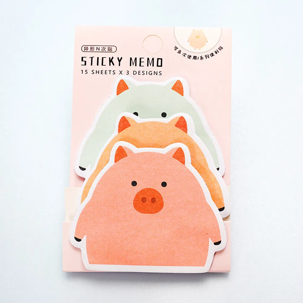 US 6-12 Pc (270-540 Pages Total) Sticky Notes Animals Shape Self-Stick Memo Pads