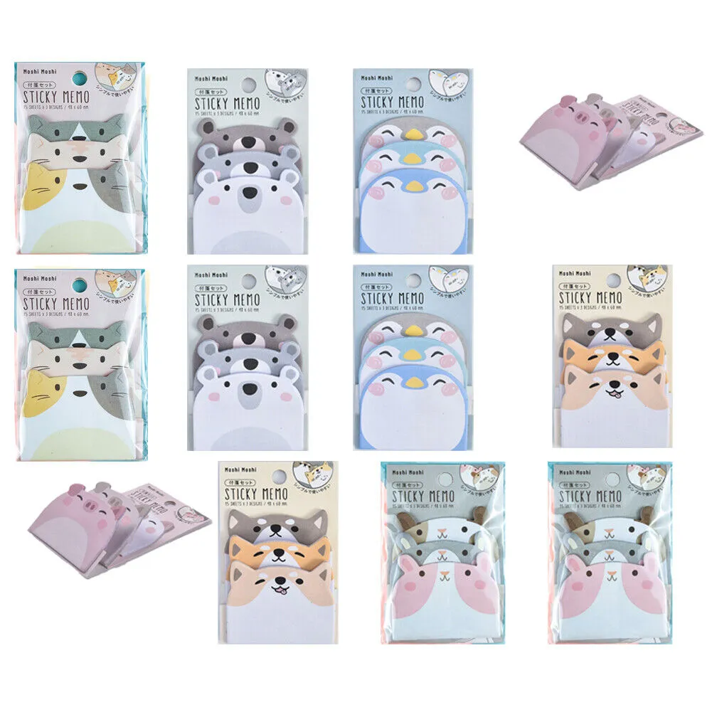 US 6-12 Pc (270-540 Pages Total) Sticky Notes Animals Shape Self-Stick Memo Pads