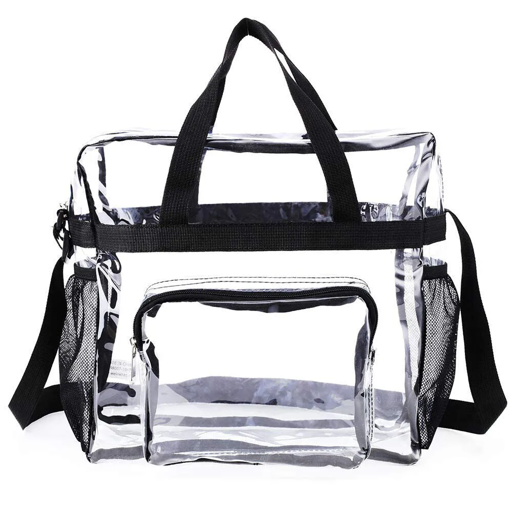 US Clear Transparent Tote Bag PVC Zipper Stadium Approved Shoulder Handbag Purse