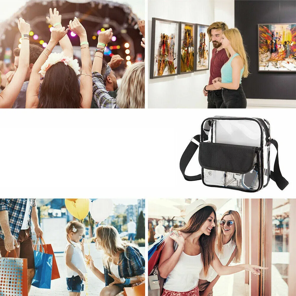 US Clear Transparent Tote Bag PVC Zipper Stadium Approved Shoulder Handbag Purse