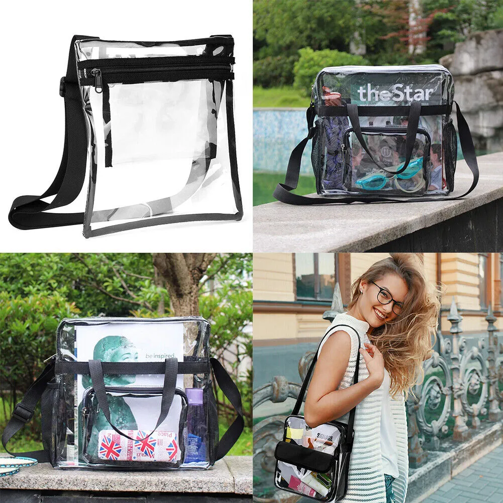 US Clear Transparent Tote Bag PVC Zipper Stadium Approved Shoulder Handbag Purse