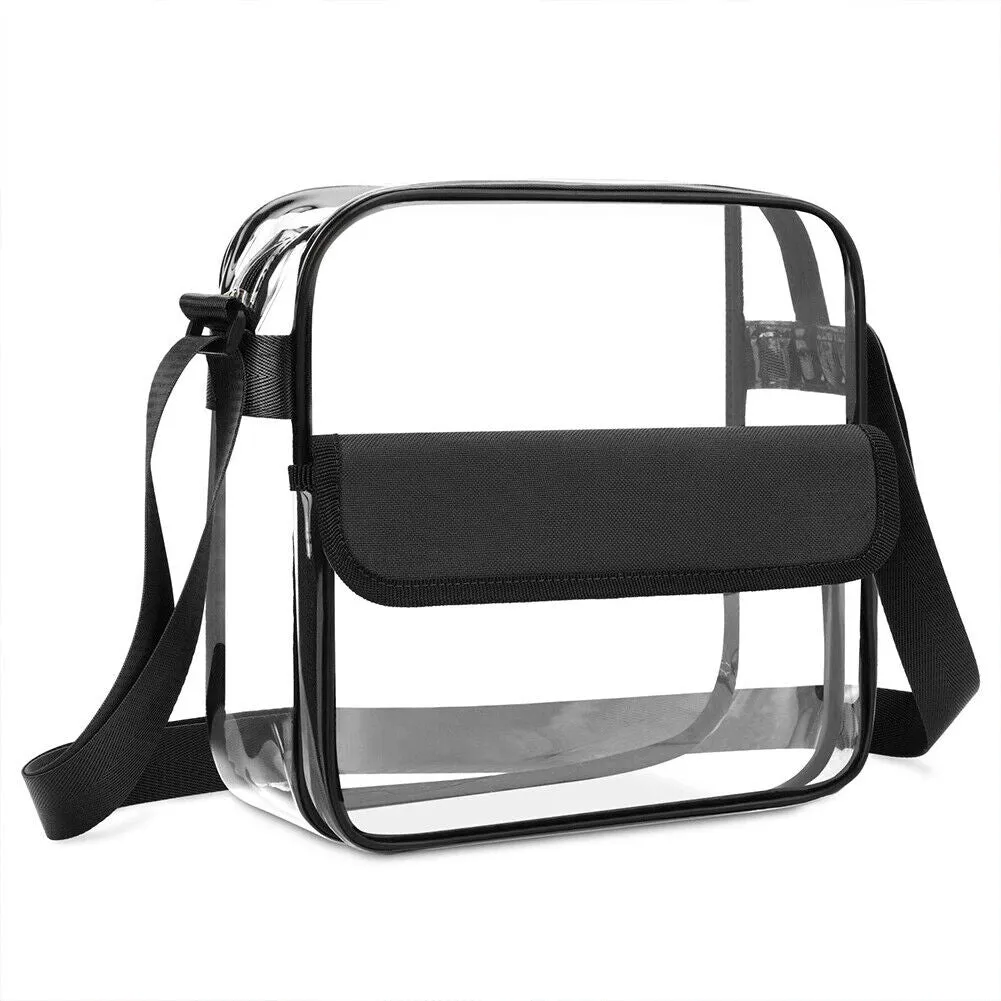 US Clear Transparent Tote Bag PVC Zipper Stadium Approved Shoulder Handbag Purse