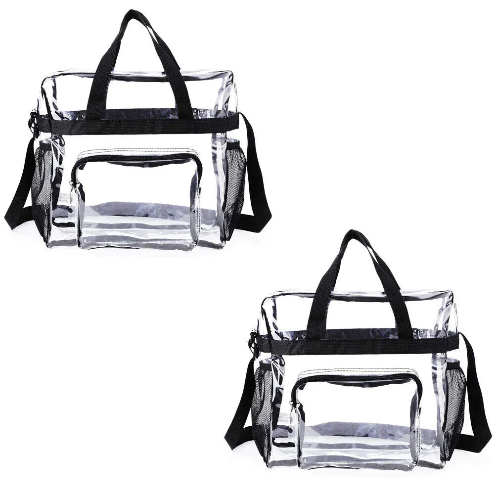 US Clear Transparent Tote Bag PVC Zipper Stadium Approved Shoulder Handbag Purse