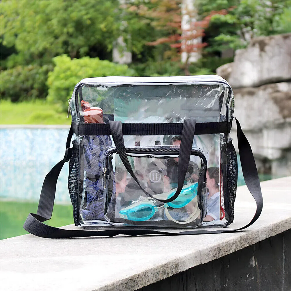 US Clear Transparent Tote Bag PVC Zipper Stadium Approved Shoulder Handbag Purse