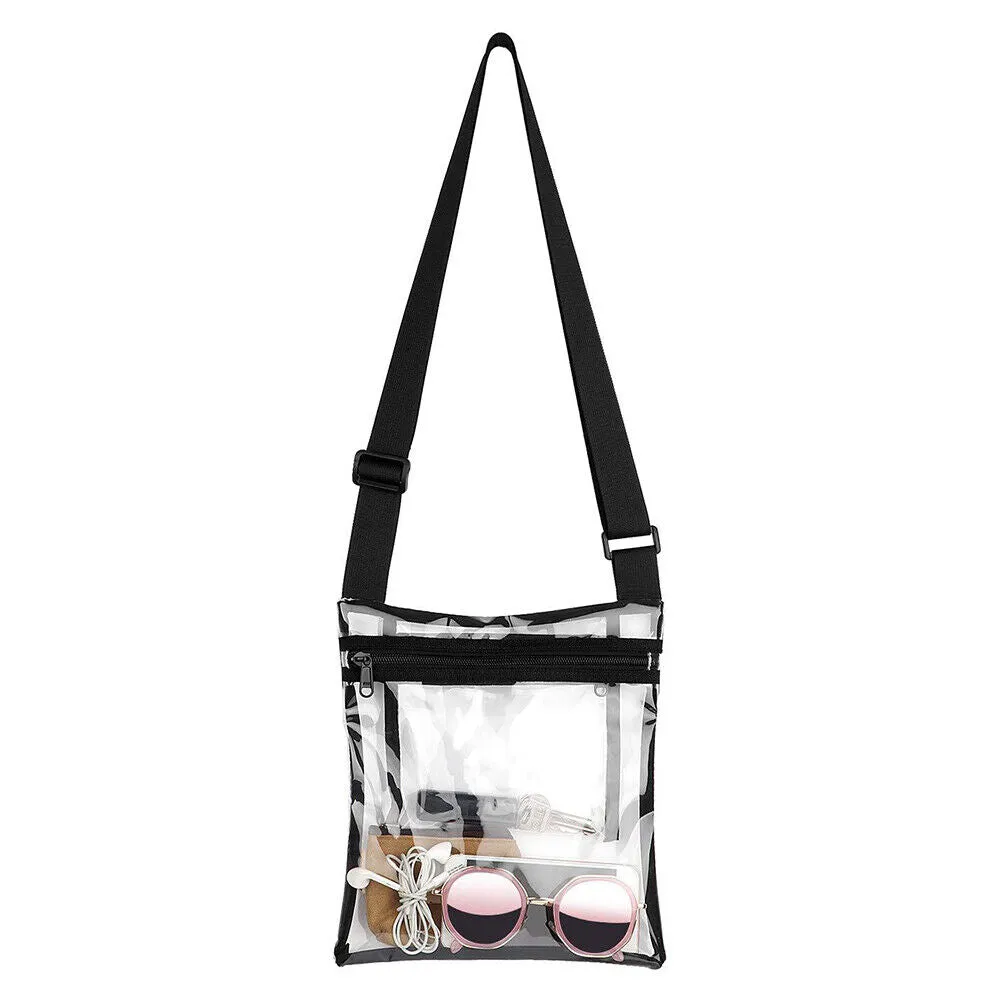 US Clear Transparent Tote Bag PVC Zipper Stadium Approved Shoulder Handbag Purse