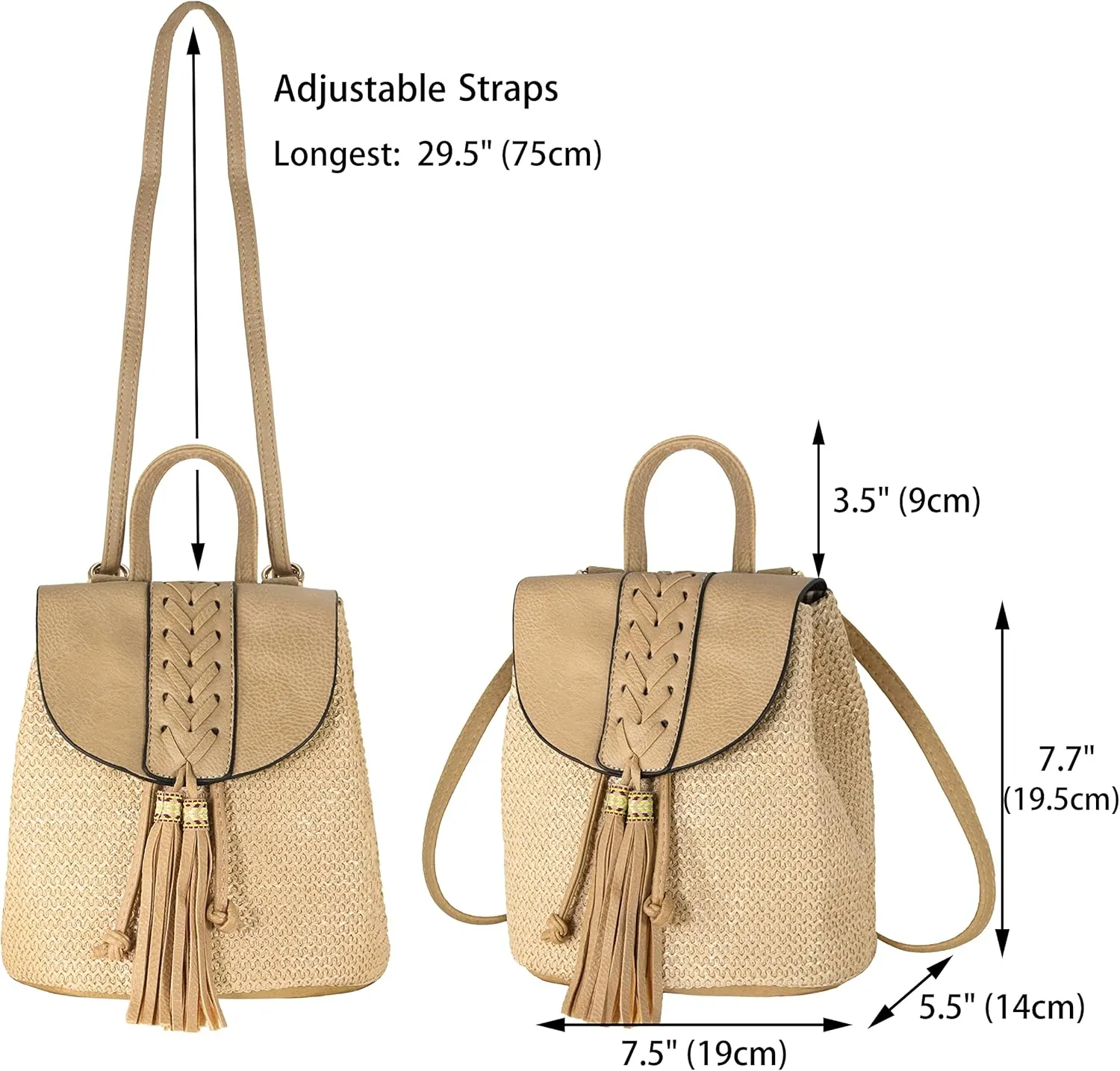Women Beach Bag Summer Straw Woven Shoulder Bag Crossbody Bucket Handbags Handmade Hobo Purse Bamboo Handle