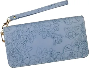 Women's Wallet, Large Capacity Leather Credit Card Holder Purse Ladies Fashion Clutch Purse Long Wristlet Wallet (Blue)