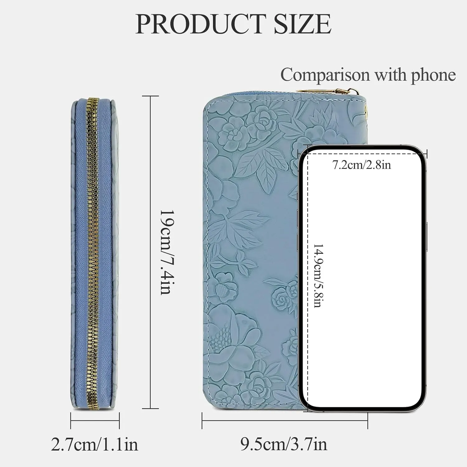 Women's Wallet, Large Capacity Leather Credit Card Holder Purse Ladies Fashion Clutch Purse Long Wristlet Wallet (Blue)