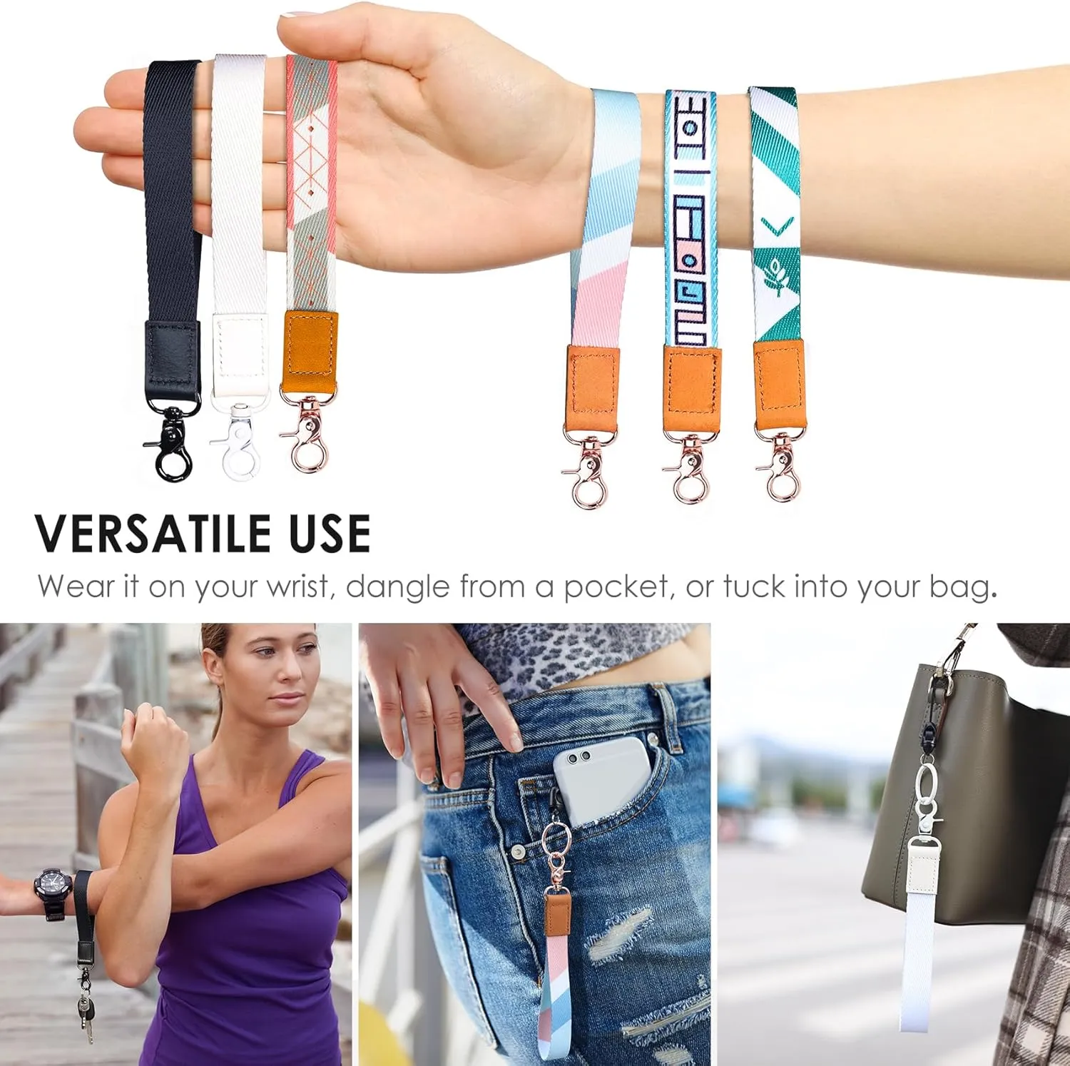 Wristlet Keychain Lanyard for Keys, Card Wallet - Cute Key Chains for Women, Men (Tranquil Black)