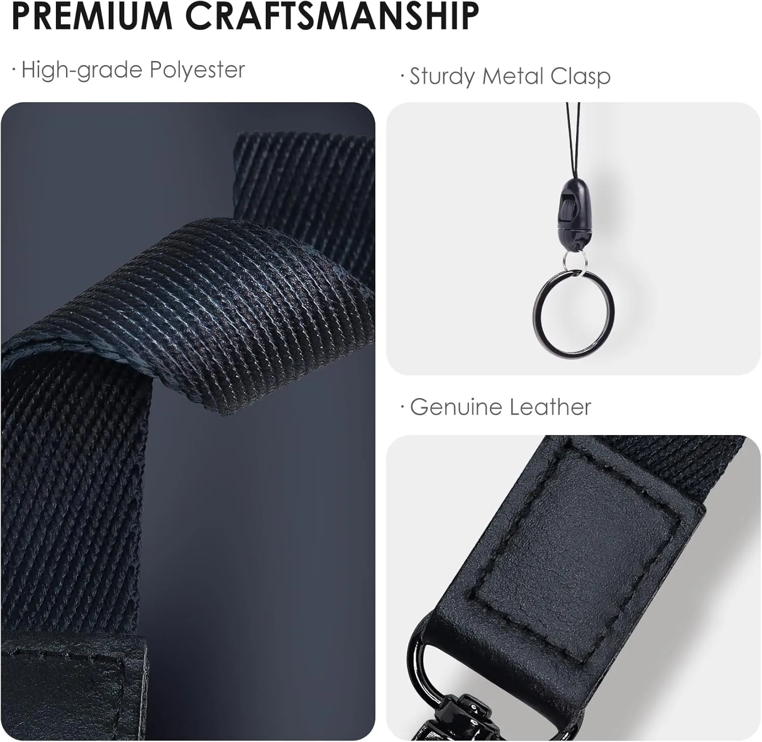 Wristlet Keychain Lanyard for Keys, Card Wallet - Cute Key Chains for Women, Men (Tranquil Black)