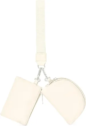 Wristlet Keychain Wallet for Women, Portable Mini Zip Around Wristlet Keychain Wallet Dual Pouch Coin Pocket for Sports & Outdoor Activities (Beige)