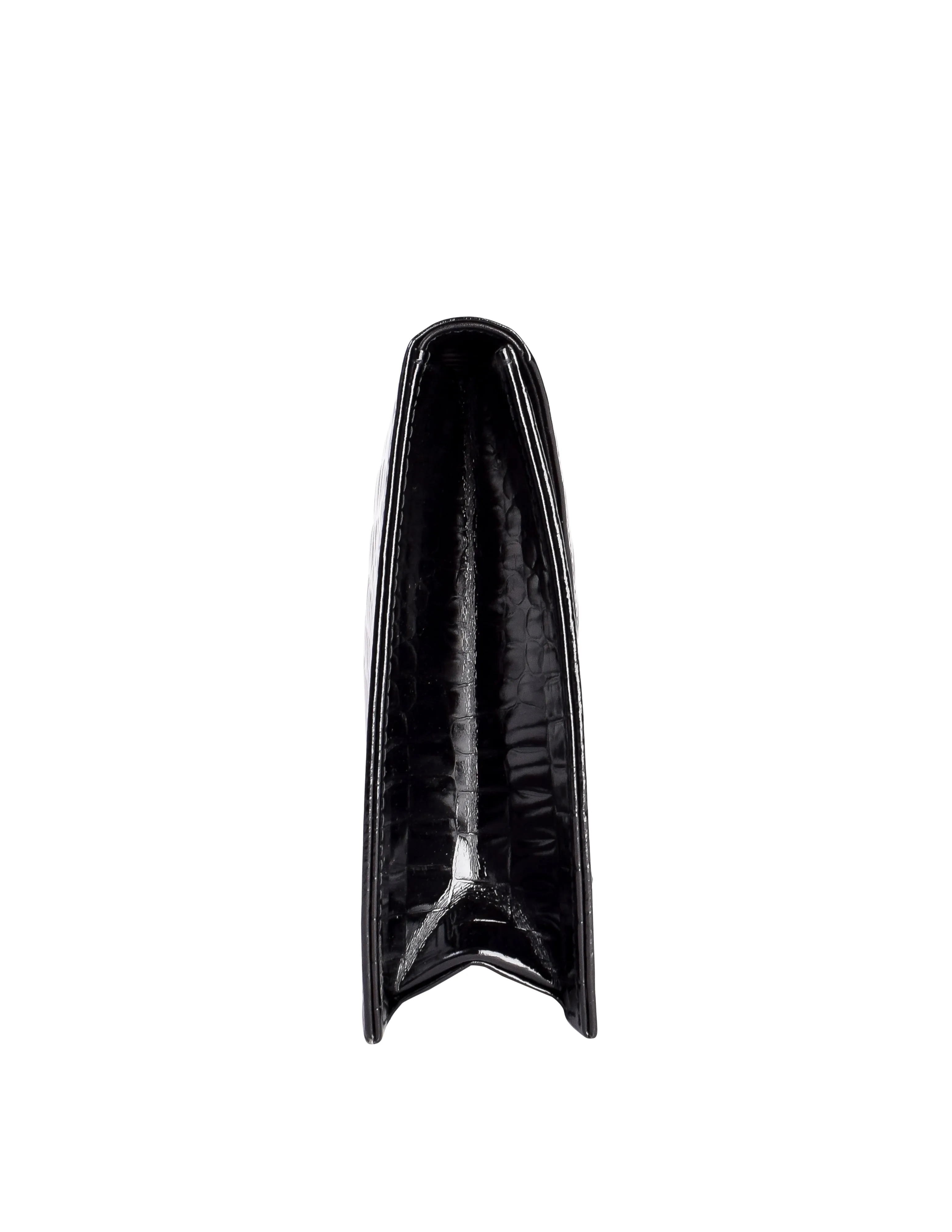 Yves Saint Laurent Vintage Black Croc Embossed Patent Leather Structured Clutch Bag