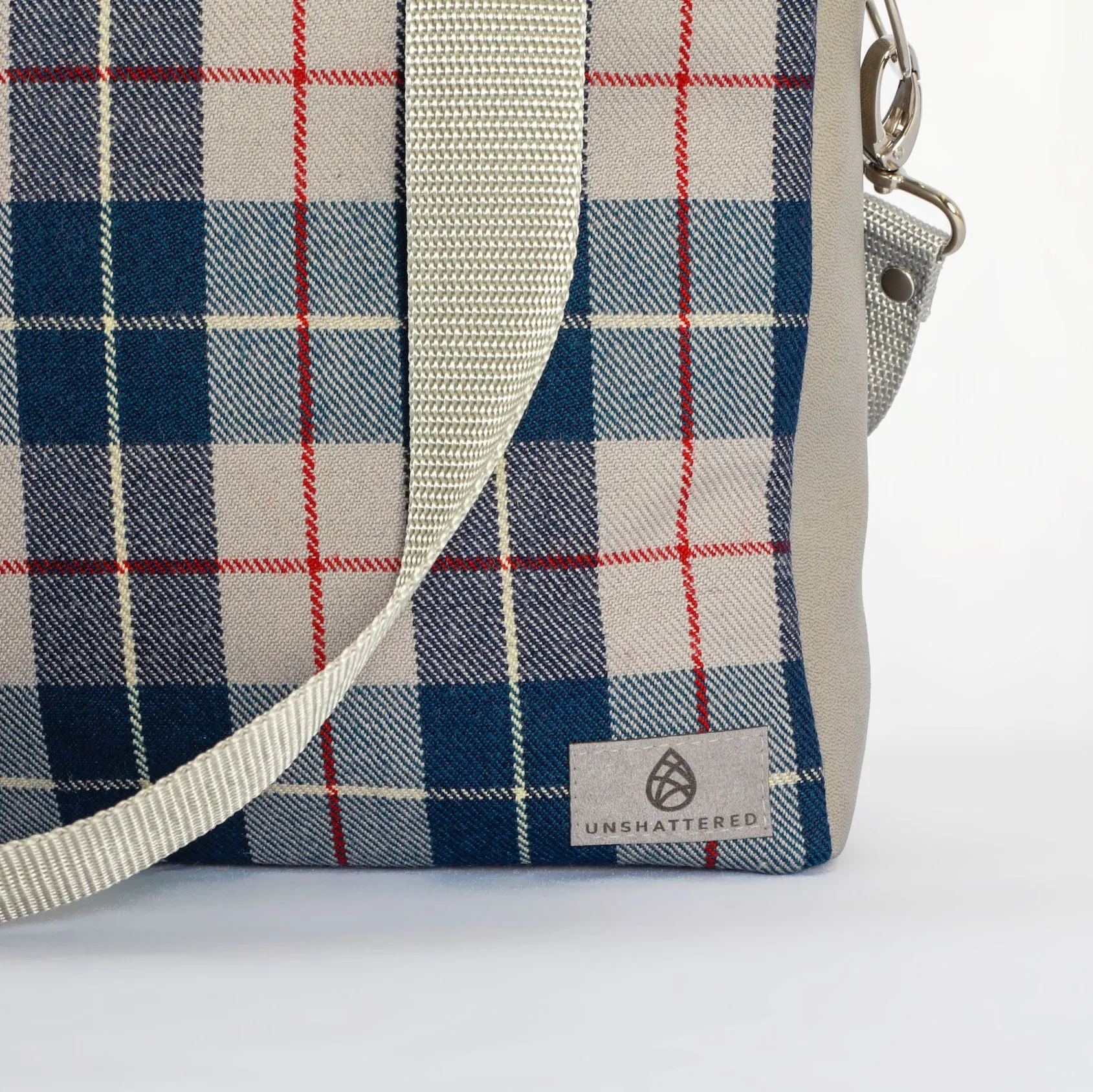 Zippered Convertible Handbag from Vintage Blue-Grey Plaid Mercedes-Benz Interior